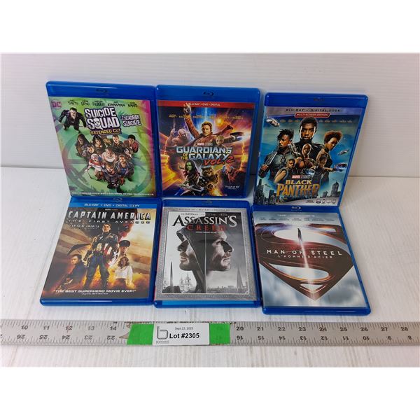 (6) Blu Rays- Black Panther, Suicide Squad, Captain America, Misc.