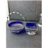 Image 2 : Cobalt Blue Glass & Silver Plated Dishes- Candy Dish, Creamer, Misc.