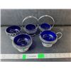 Image 1 : Cobalt Blue Glass & Silver Plated Dishes- Candy Dish, Creamer