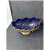 Image 3 : Blue Glass & Metal Plated Dishes- Sugar Container, Footed Candy Dish, Misc.