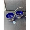 Image 2 : Cobalt Blue Glass & Silver Plated Dishes- Tea Container, Creamer, Misc.