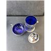 Image 3 : Cobalt Blue Glass & Silver Plated Dishes- Tea Container, Creamer, Misc.