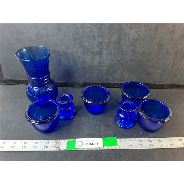 Cobalt Blue Glass Lot- Vase, Candleholders, Misc.