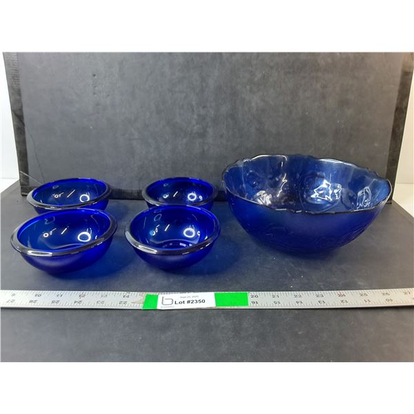 (5) Cobalt Blue Glass Bowls Up to 9" Diameter