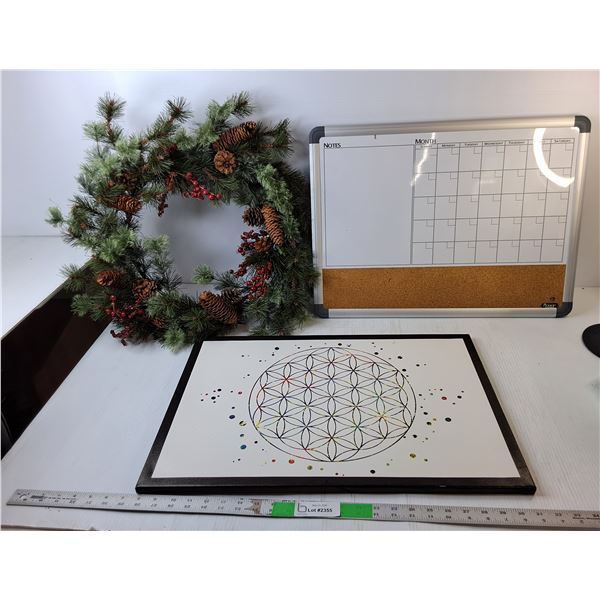 Christmas Wreath, Calendar White Board, Abstract Art Up to 23.5" Long & 17" Wide Pickup Preferred