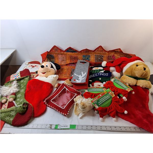 Christmas Decor Lot- Stocking, Pet Collars, Sign with Stake