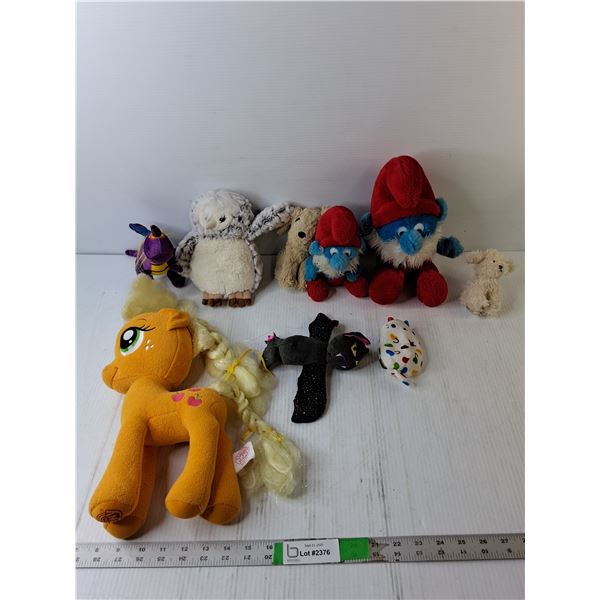 (9) Stuffies/Snap Bracelet- Smurfs, My Little Pony