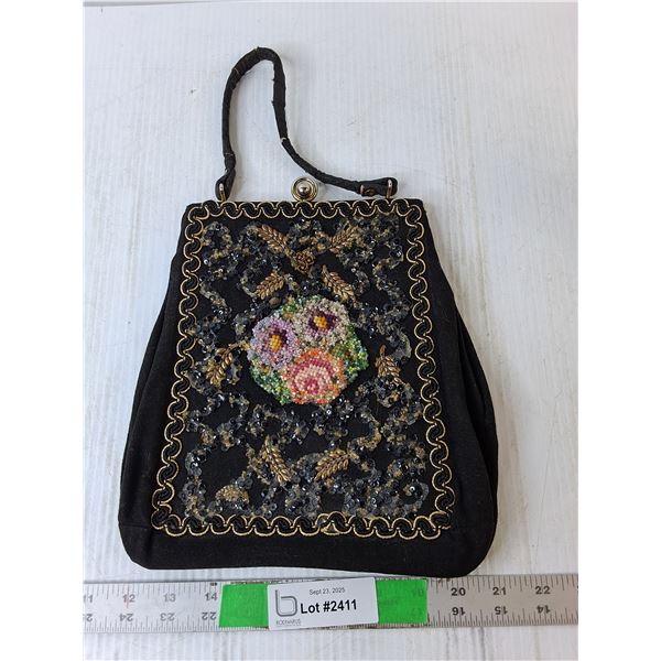 Sequined Flower Purse 10" x 9"