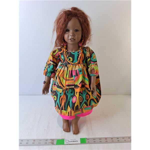 African Porcelain Doll with Stand 20" Tall