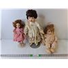 Image 1 : (3) Porcelain Dolls, Two Stands