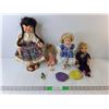 Image 1 : (4) Porcelain Dolls, Two Stands