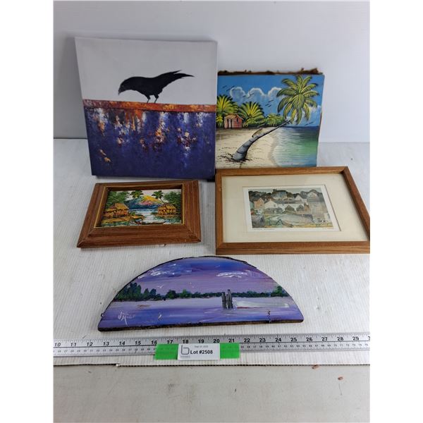 (5) Wall Paints/ Art Pieces, Largest is 12" x 12"