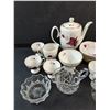 Image 2 : Chodziez Ceramic Tea Set, Saucers, Tea Cups, Cream & Sugar, Crystal Cream & Sugar Sets