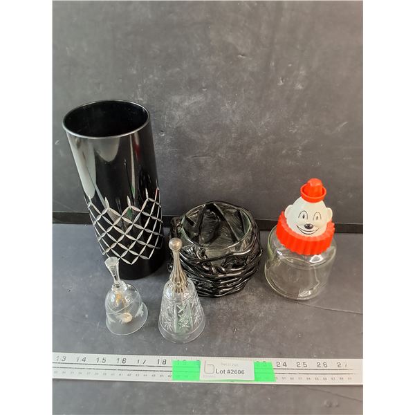Crystal Bells, Black Glass Vases, Vintage Kids Bottle