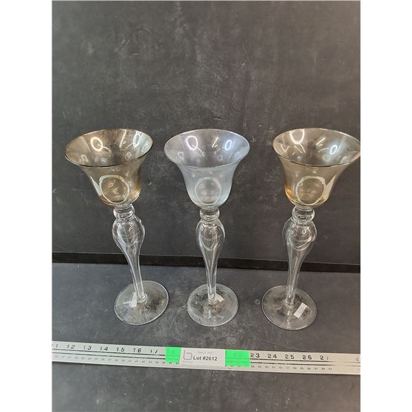 (3) 12" Glass Tea Candle Holders