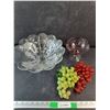 Image 1 : (2) Footed Glass Bowls, Artificial Grapes