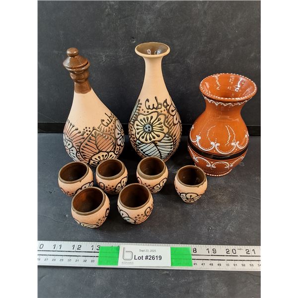 Ceramic Vases, Liquor Decanter & Shot Cups