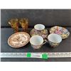 Image 1 : Amber Glass Goblets, Ceramic Tea Cups & Saucers