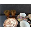Image 2 : Amber Glass Goblets, Ceramic Tea Cups & Saucers