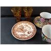 Image 3 : Amber Glass Goblets, Ceramic Tea Cups & Saucers