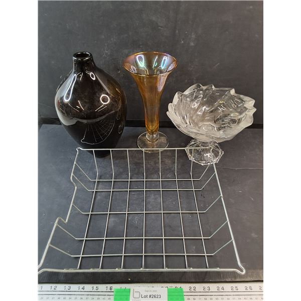 Glass Vases, Footed Glass Bowl, Dish,  Rack