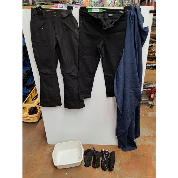 Insulated Pants, Denim Jeans - Size 12, Winter Gloves, Plastic Storage Tote