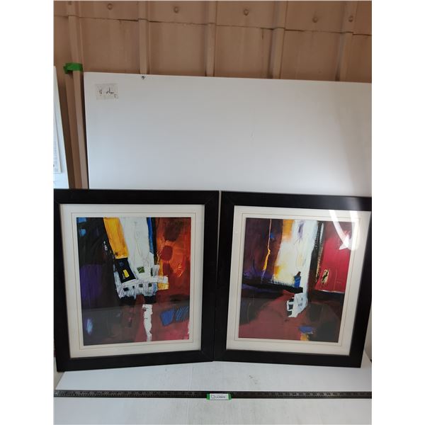 Pair of Wooden Framed Abstract Wall Art Prints - 28" x 24" - PICK UP