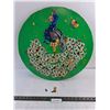 Image 1 : Green Wood Bead/Jewelry Craft "Cowboy Peacock" Wall Art - 22" Dia - Some Pieces Need Glue