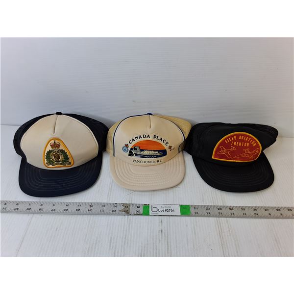 (3) Vintage Trucker Hats- RCMP,  Aviation Trenton, Canada Place