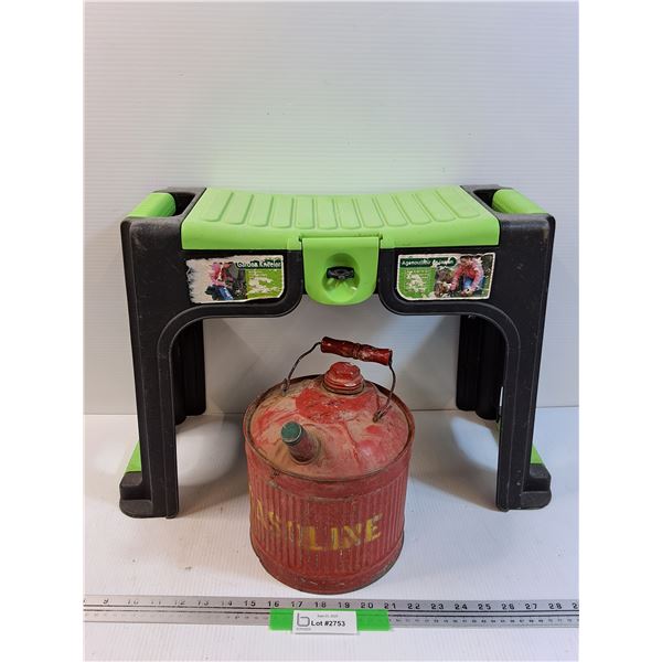 ** Garden Kneeler Bench & Vintage Gasoline Metal Can - CANNOT SHIP