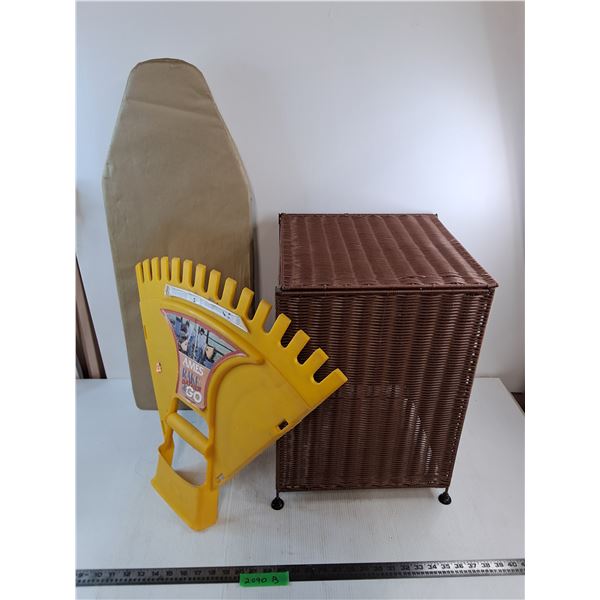 Countertop Ironing Board, Hand Rake, Wicker Storage - PICK UP ONLY