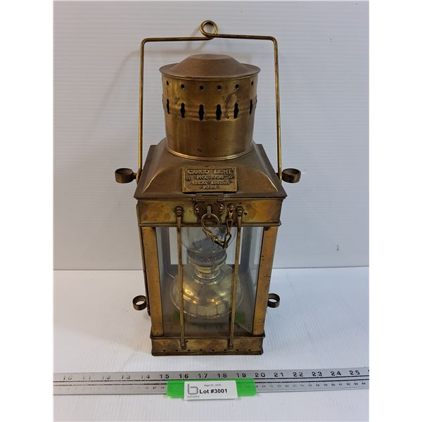 Brass Cargo Kerosene Lantern - Has Contents, CANNOT SHIP - 15" x 8" x 7"