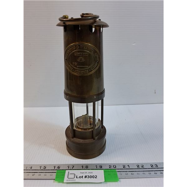 Brass Kerosene Lantern - Cambrain Brand Miners Lamp - 10" x 3.5" - CANNOT SHIP