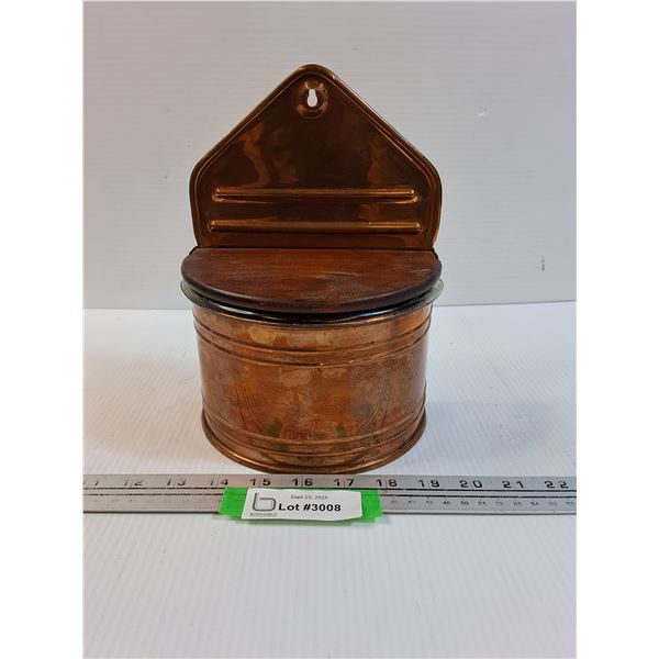 Copper Salt Cellar Box & Green Glass Dish - 9" x 4" x 7"