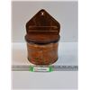 Image 1 : Copper Salt Cellar Box & Green Glass Dish - 9" x 4" x 7"
