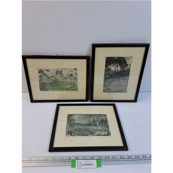 (3) Watercolor Paintings in Frames - 9" x 11"