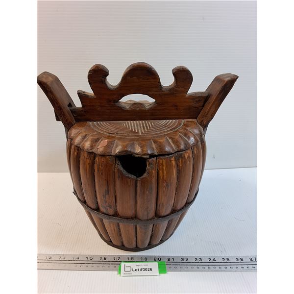 Chinese Wooden Food Basket w/ Sliding Locking Handle - 13" x 12" x 9"