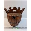 Image 1 : Chinese Wooden Food Basket w/ Sliding Locking Handle - 13" x 12" x 9"