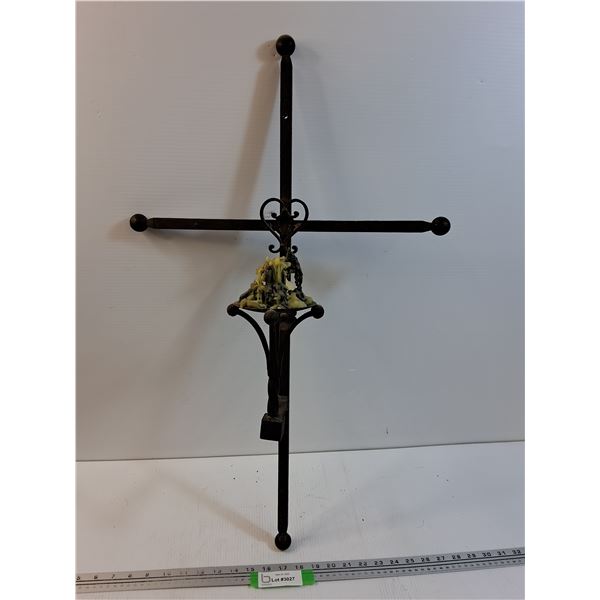 Custom Made Candle Holder Iron Cross - 30" x 18" x 7" -  PICK-UP