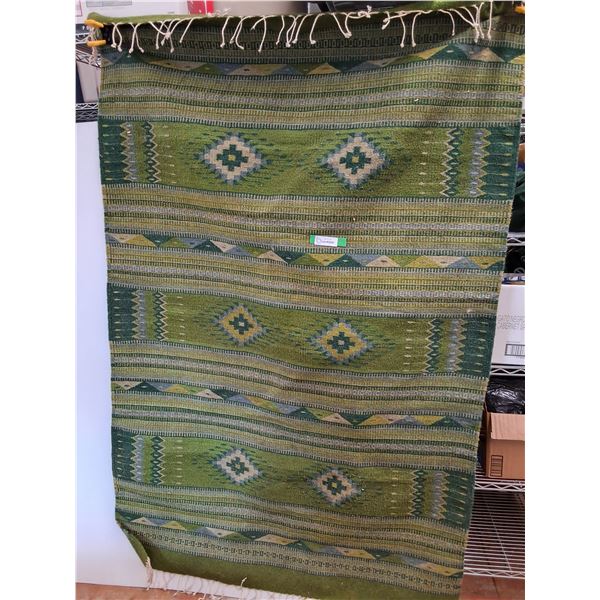 Green Southwestern/Mexican Style Outdoor Rug - 50" x 80" - HAS PET HAIR