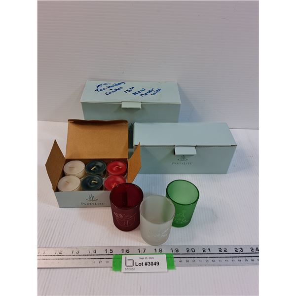 Partylite Christmas Themed Candle Holders & Tea Light Set w/Boxes