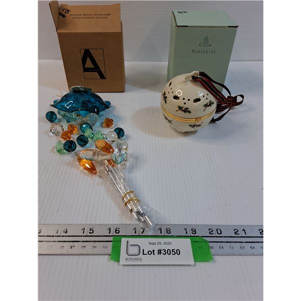 Avon Summer Breeze Windchime & Partylite Holly Leaf Ornament