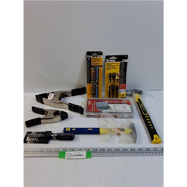 Tool Lot: Clamps, Hammers, Socket Sets, Locknut Set, Misc