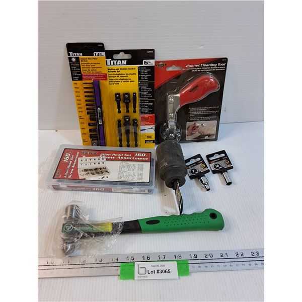 Tool Lot: Socket Sets, Hammer, Allen Screws