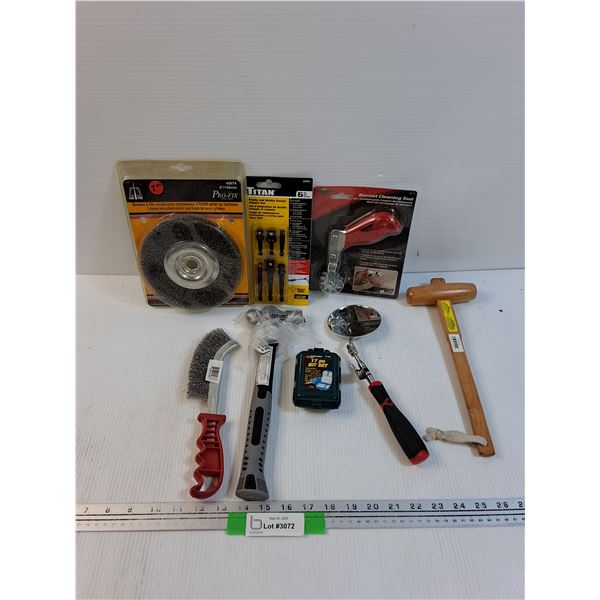 Tool Lot: Hammer, Wire Wheel, Socket Adapters, Welding Brush, Misc