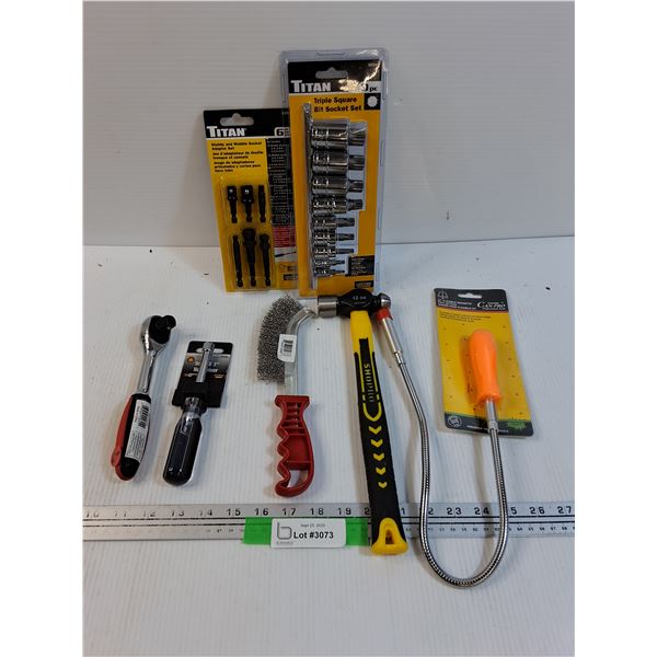 Tool Lot: Socket Sets, Magnet, Welding Wire Brush, Misc
