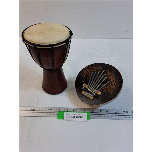 Small Kalimba/Finger Piano & Djembe Drum - 7" Tall