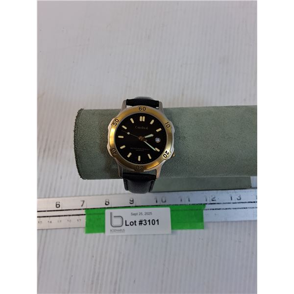 Cardinal Quartz Watch, Black Leather Band - Works