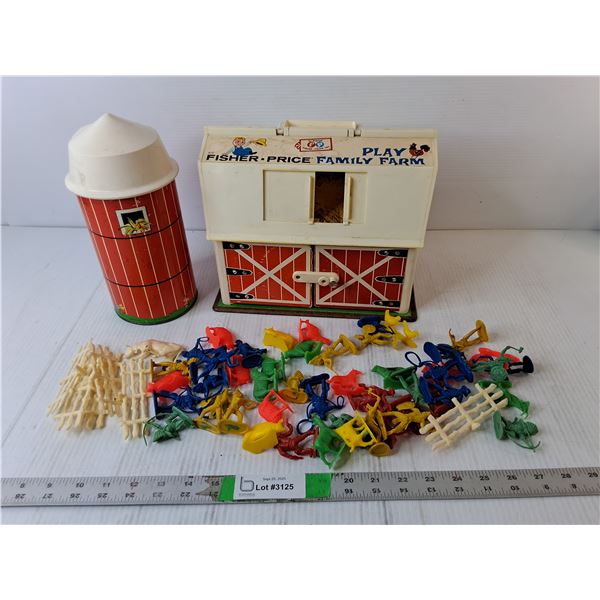 Vintage Fisher Price Family Play Farm, Storage Container & Toy Figurines