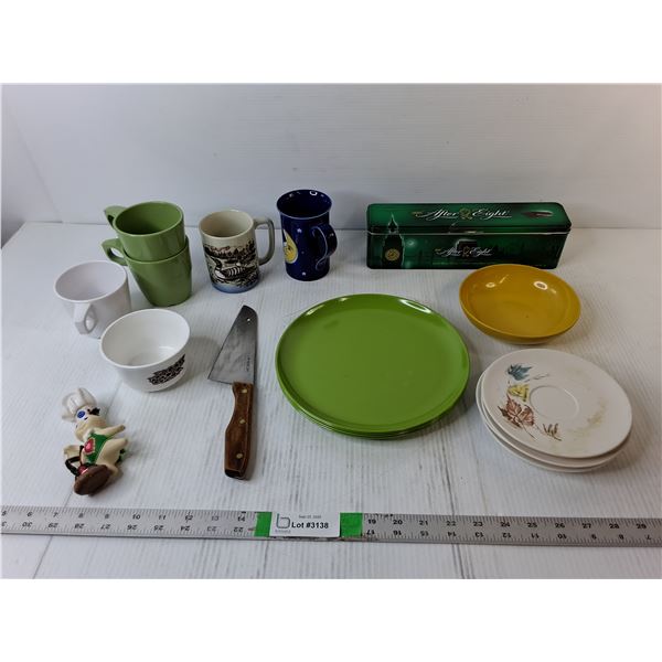 After Eight Tin, (5) Mugs, Pilsbury Figurine, Misc.